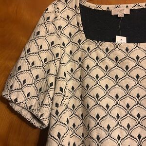 LOFT Navy and Cream Patterned Blouse